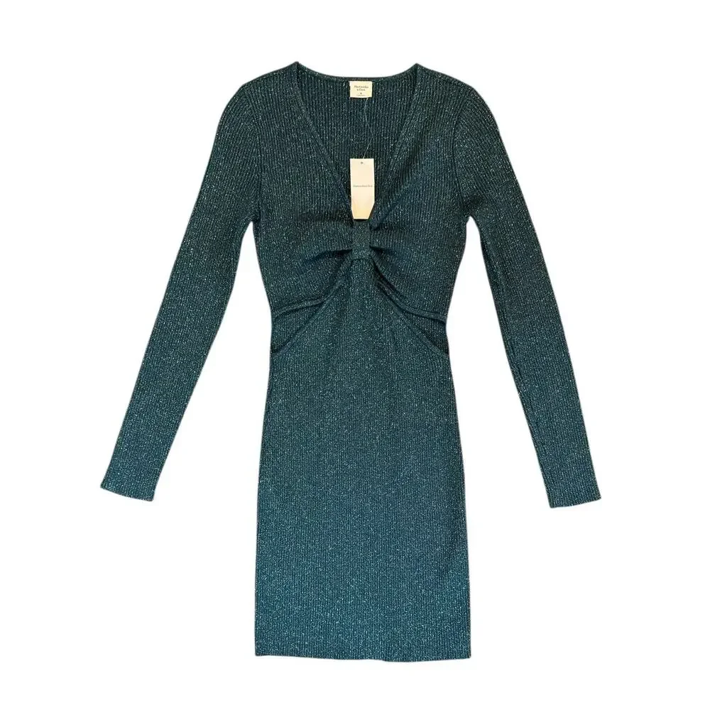 NWT Abercrombie & Fitch Teal Sparkle Knot Front Mini Dress Size Medium NEW $90